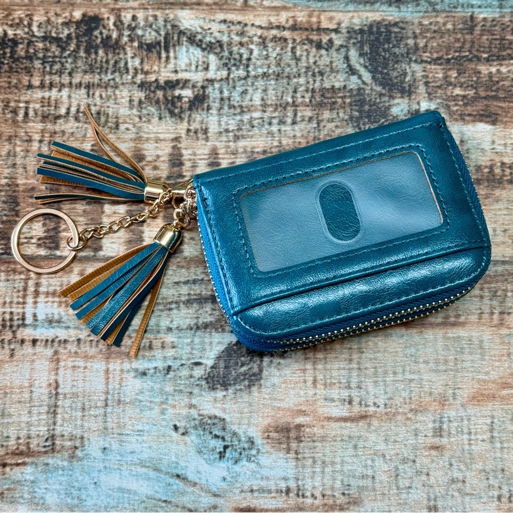 🆕 Teal Wallet with Tassel Keychain | RFID Blocking - Picture 7 of 9